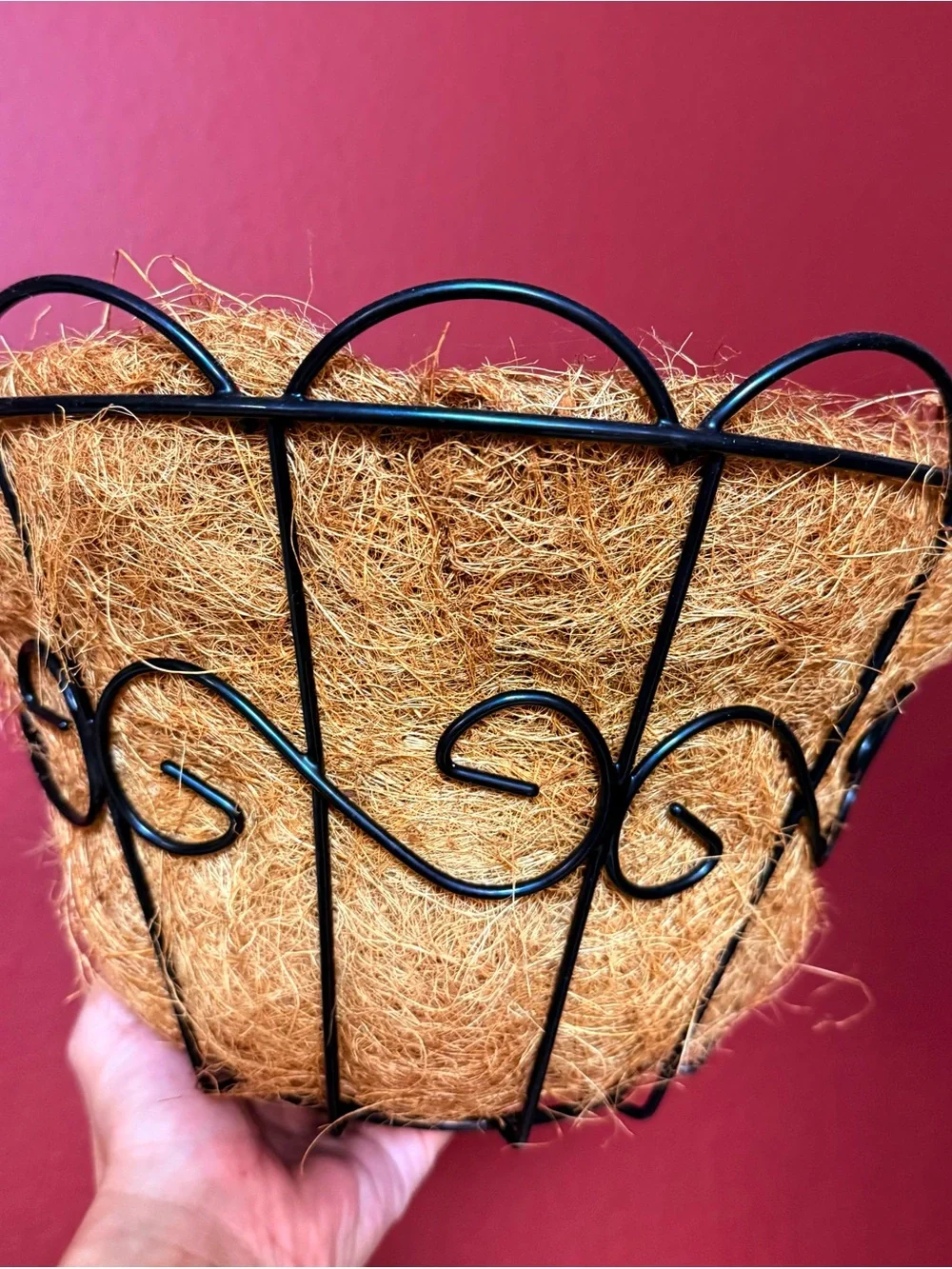 Black Metal Hanging Planter with Natural Coco Liner - Home Accents